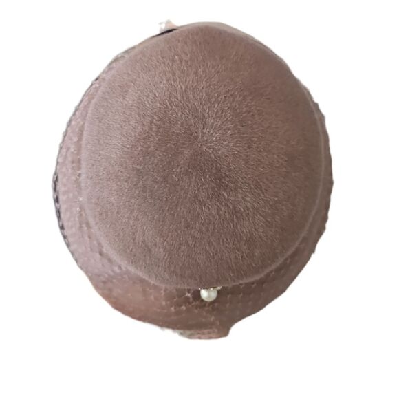 1950s Glenover Henry Pollack Wool Hat Mocha Brown Veil Bridal Vintage Millinery - Picture 2 of 12